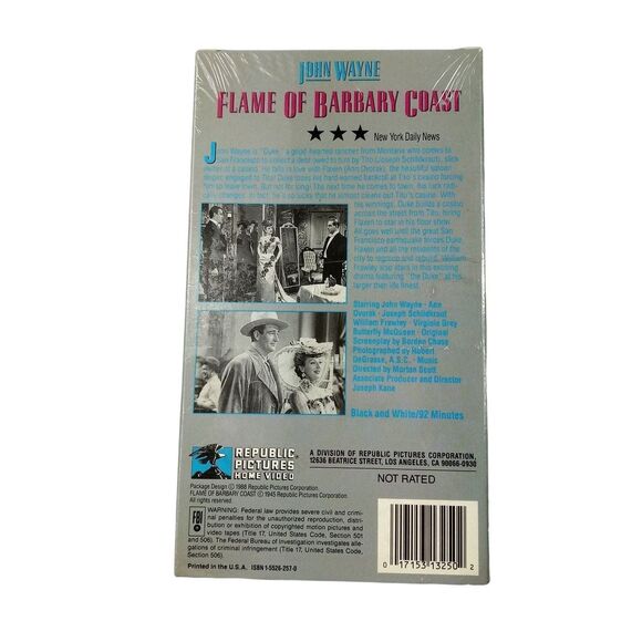 Flame of Barbary Coast VHS 1988 (1945 Movie) New Black & White John Wayne - Picture 2 of 3